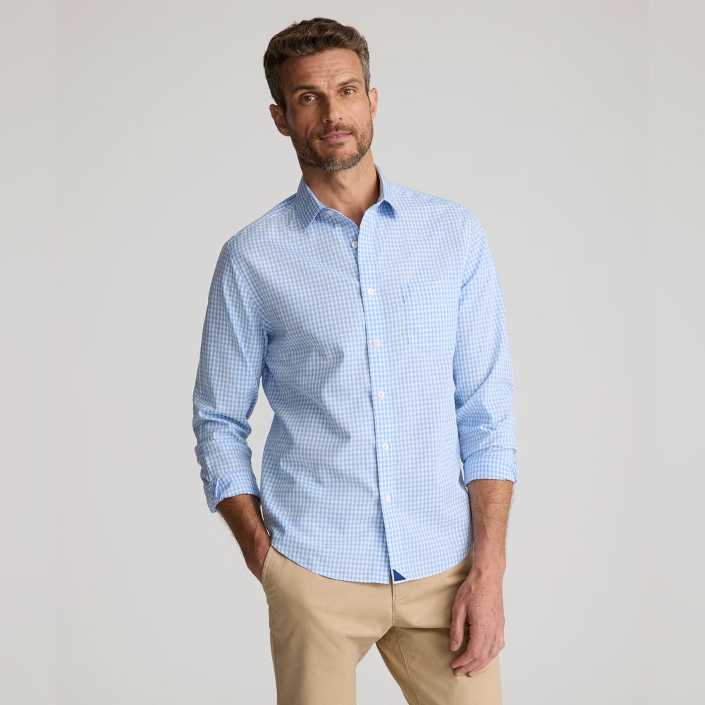 Untuckit Wrinkle-Free Lawrence Shirt size Large Light Blue Gingham